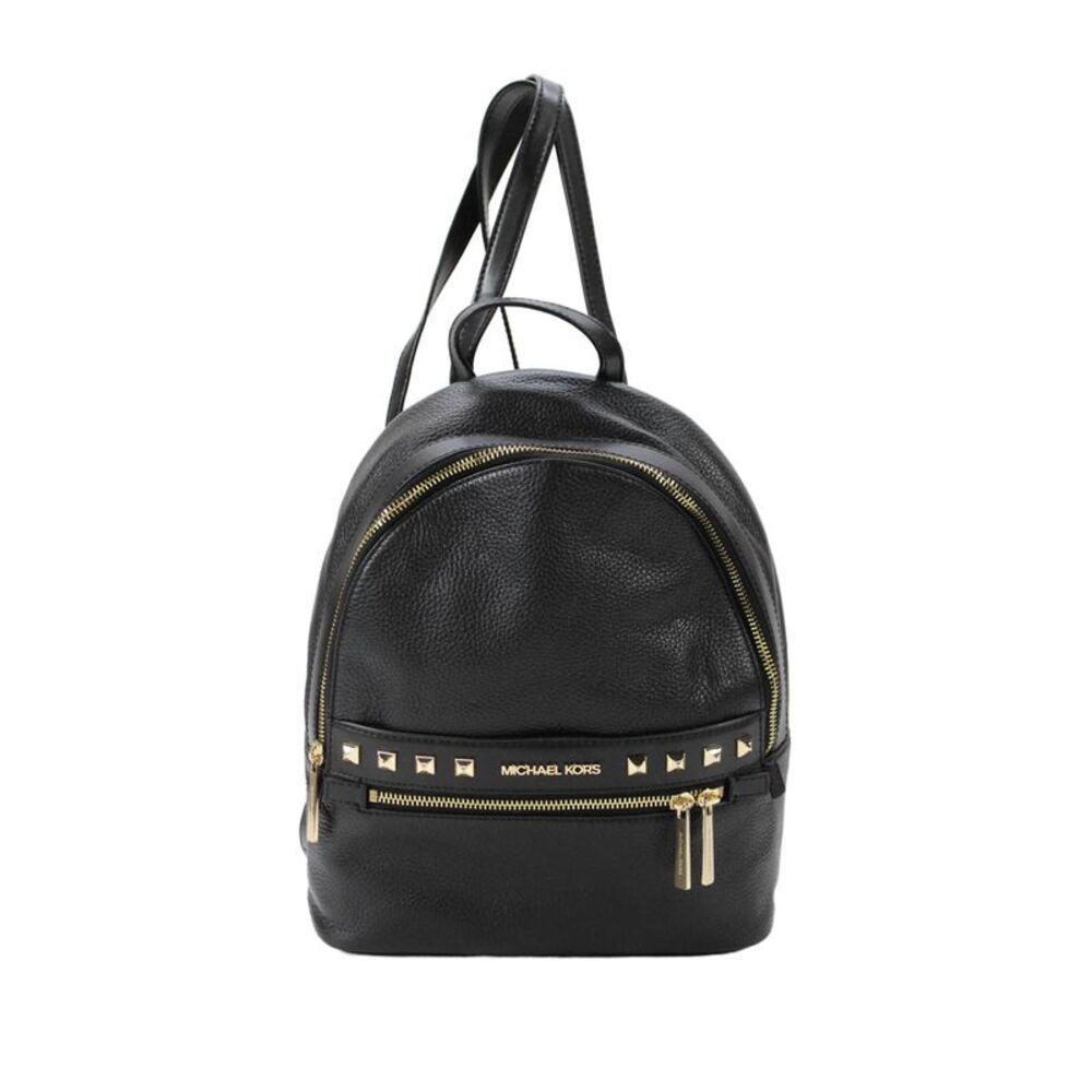 Michael Kors Kenly Medium Studded Pebbled Leather Zippered Backpack Black